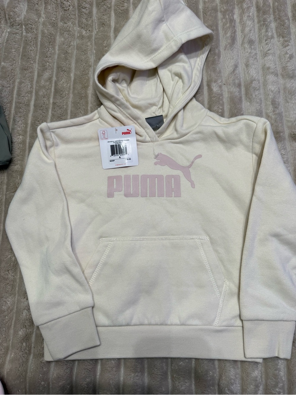 Puma Cream Hoodie with Light Pink Logo kids 4